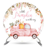 Lofaris Pink Truck Little Pumpkin Round Baby Shower Backdrop